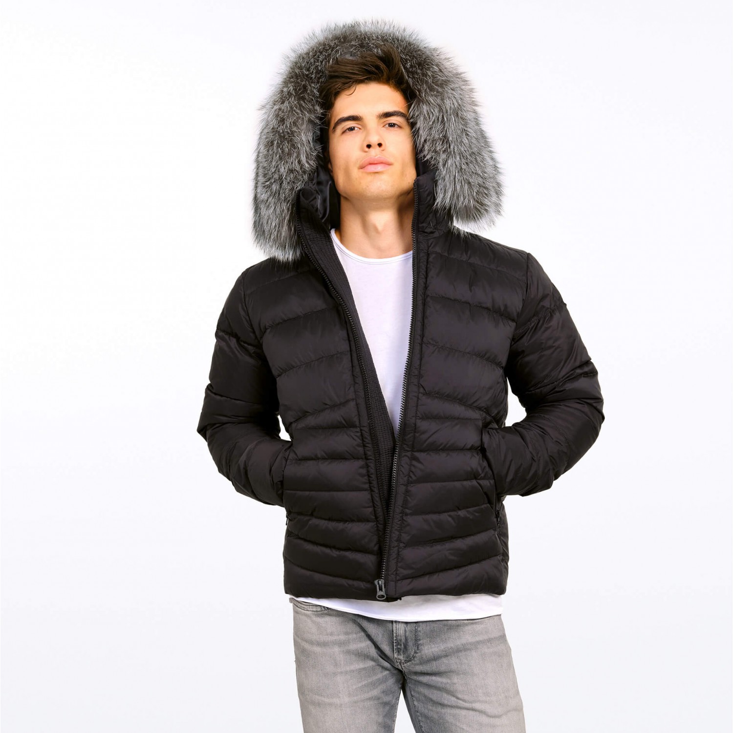 mens fur hooded puffer jacket