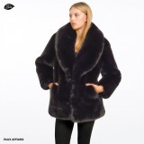 Fake Fur Mantel schwarz
