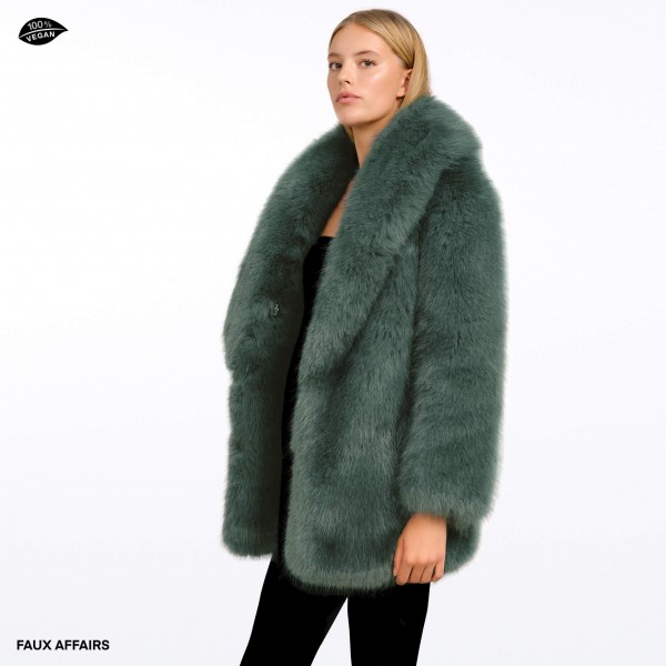 green vegan fur coat