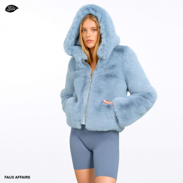Hooded faux fur jacket