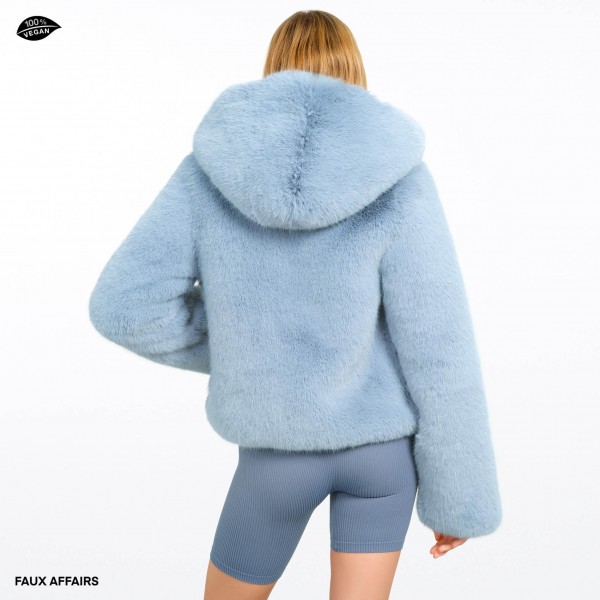 Vegan Fur jacket with hood blue