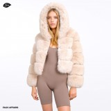 hooded fake fur jacket in cream
