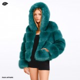 hooded faux fur jacket