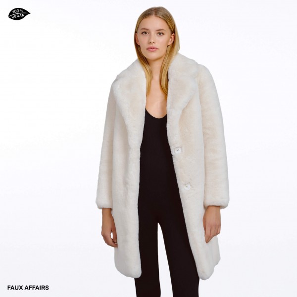 white faux fur coat