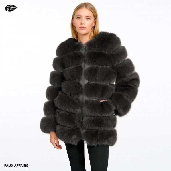 Fake Fur Coat darkgrey