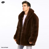 mens faux fur coat brown