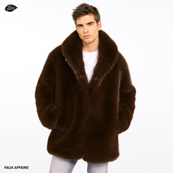 darkbrown vegan fur coat for men