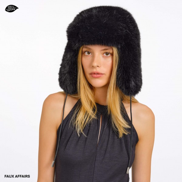 faux fur hat black