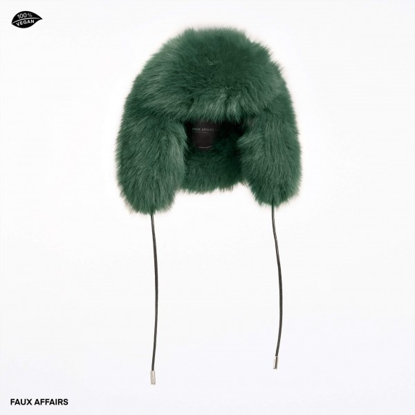 dark green fake fur hat