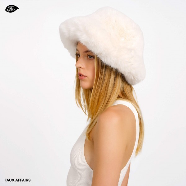 bucket hat white fake fur