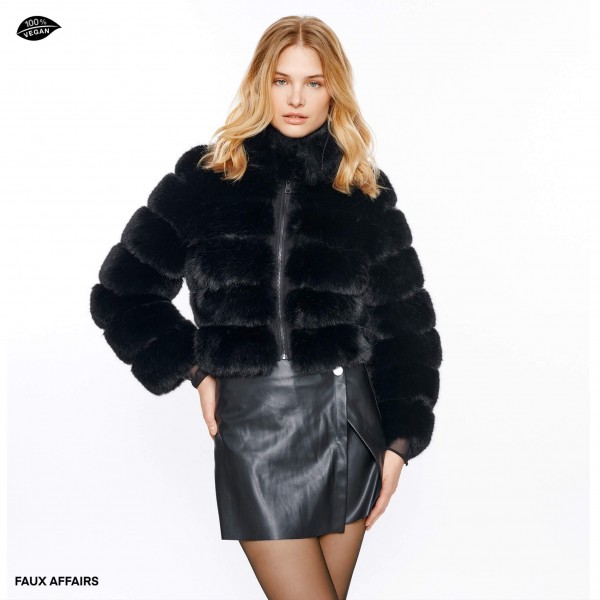 faux fox fur jacket black