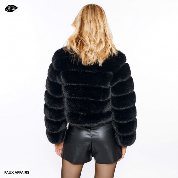 fake fox fur jacket black