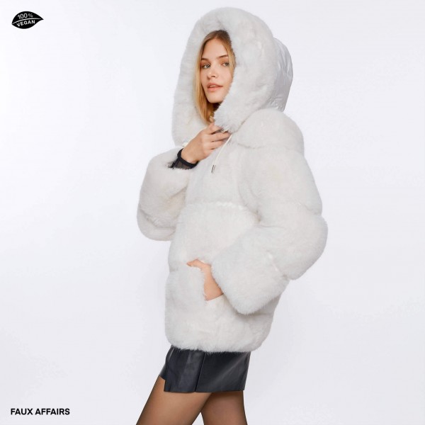 white faux fur jacket