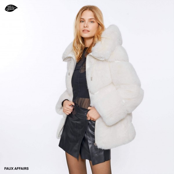 hooded fake fur coat