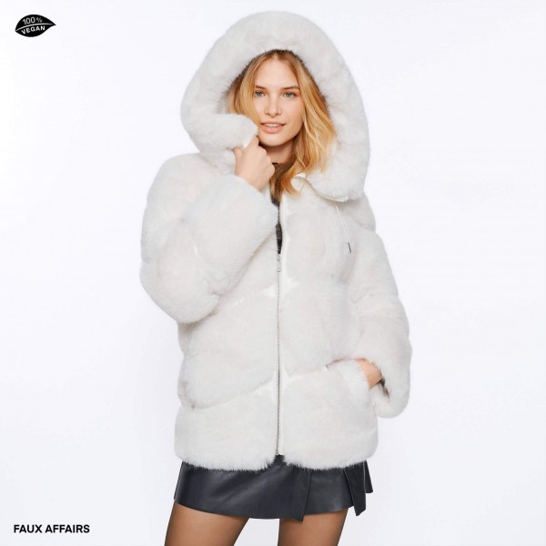 hooded vegan fur coat