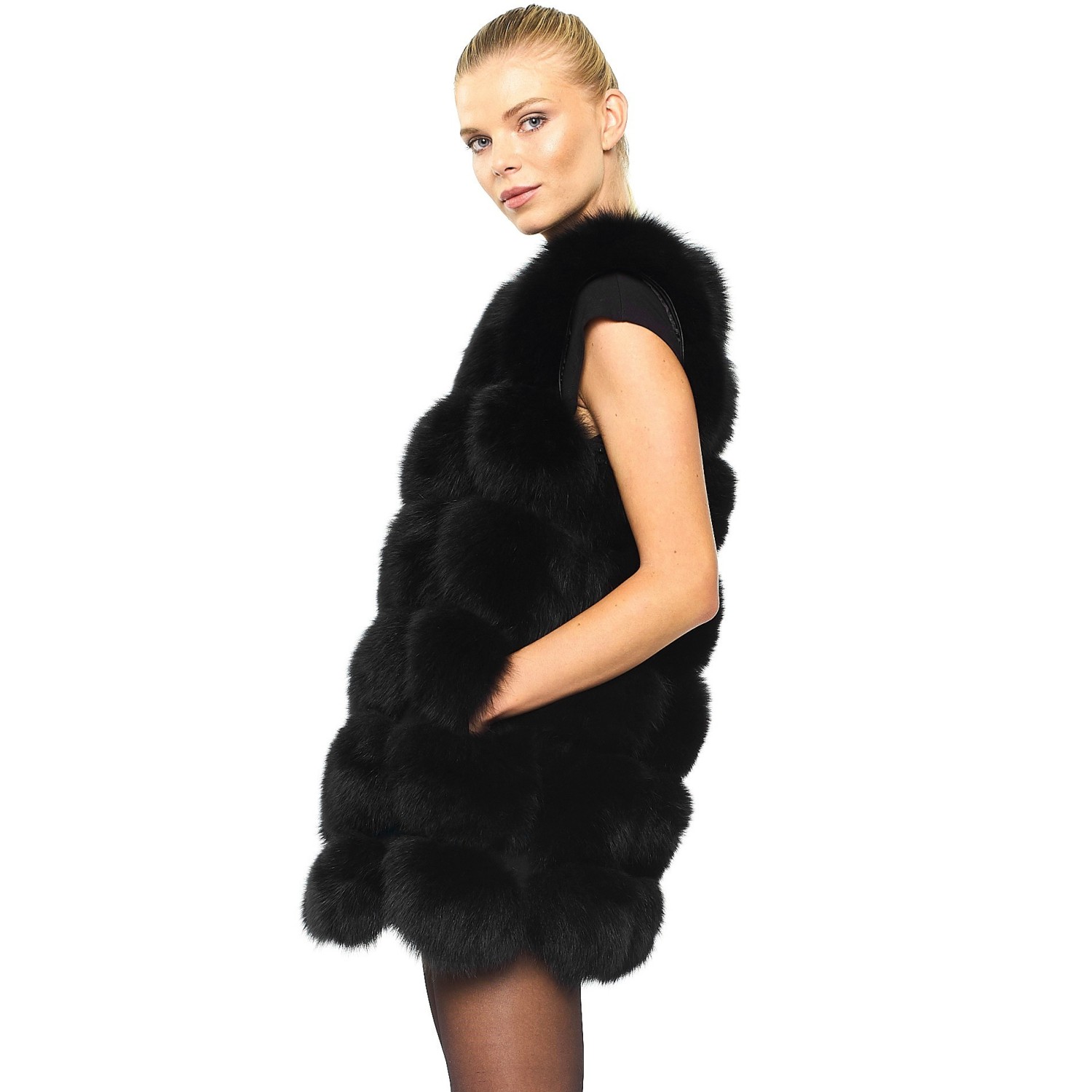 Black Fur Jacket with leather sleeves “Vogue”