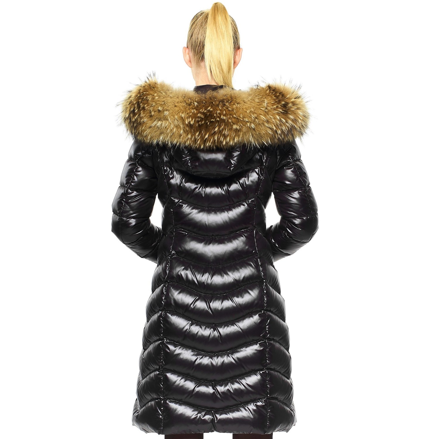 Puffer coat with fur hood