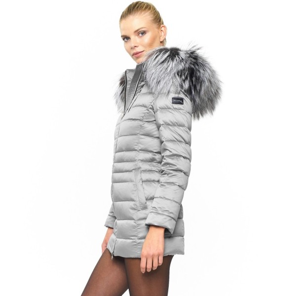 Woman Fur downjacket winterjacket silver metallic shiny woman