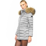 Fur downjacket winterjacket silver metallic shiny woman
