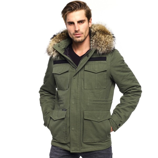 Men's Army Jacket with fur | WeLoveFurs.com Size L