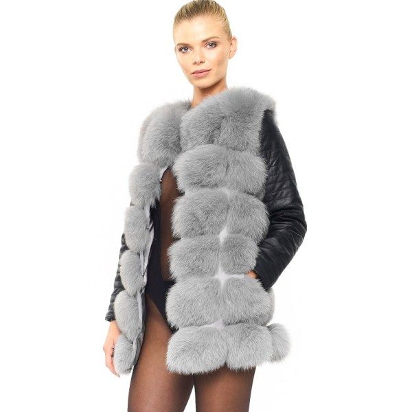 Woman Real Fur Coat with leather sleeves