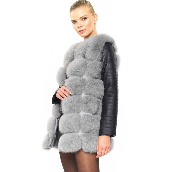 Winterjacket Real Fur Jacket with leather sleeves
