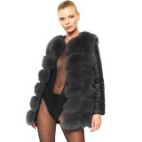 Woman Real Fur Winterjacket with leather darkgrey