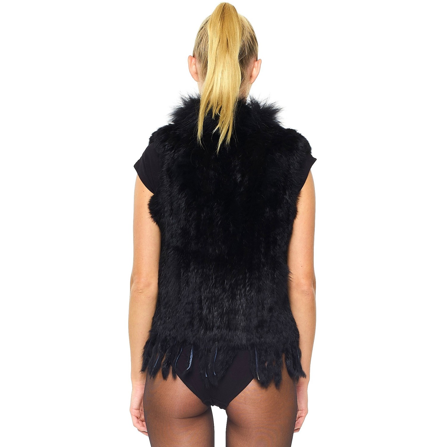 real fur vest black