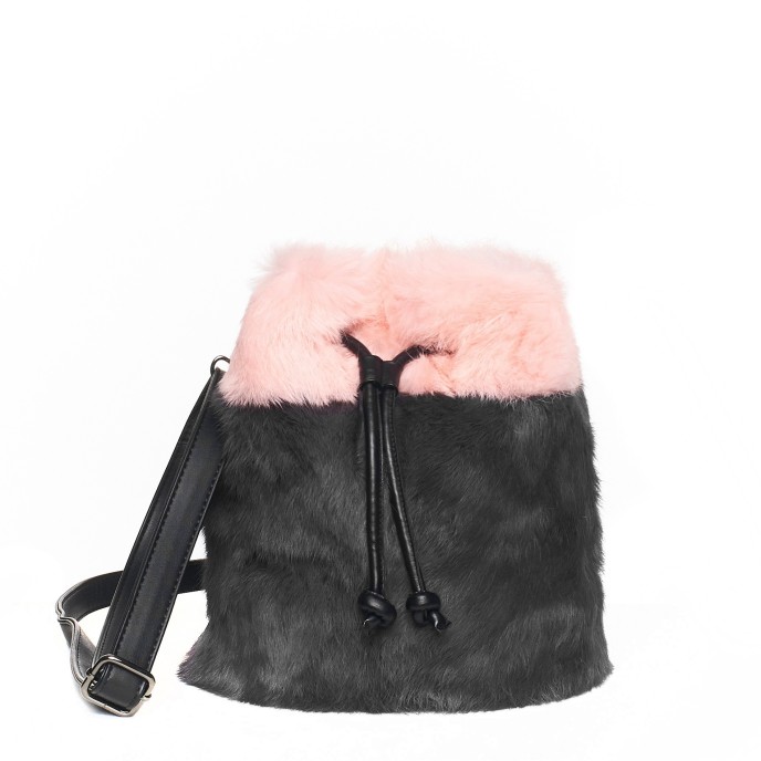 Fur bag "Contrastia" pink&grey