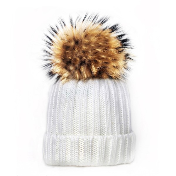 Knit hat with fur bobble in grey