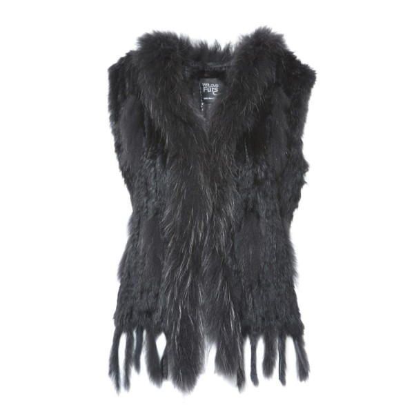 Fur vest with raccoon collar black Cut