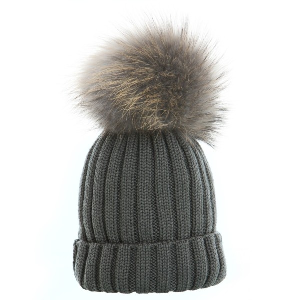 Hat with fur bobble in gray