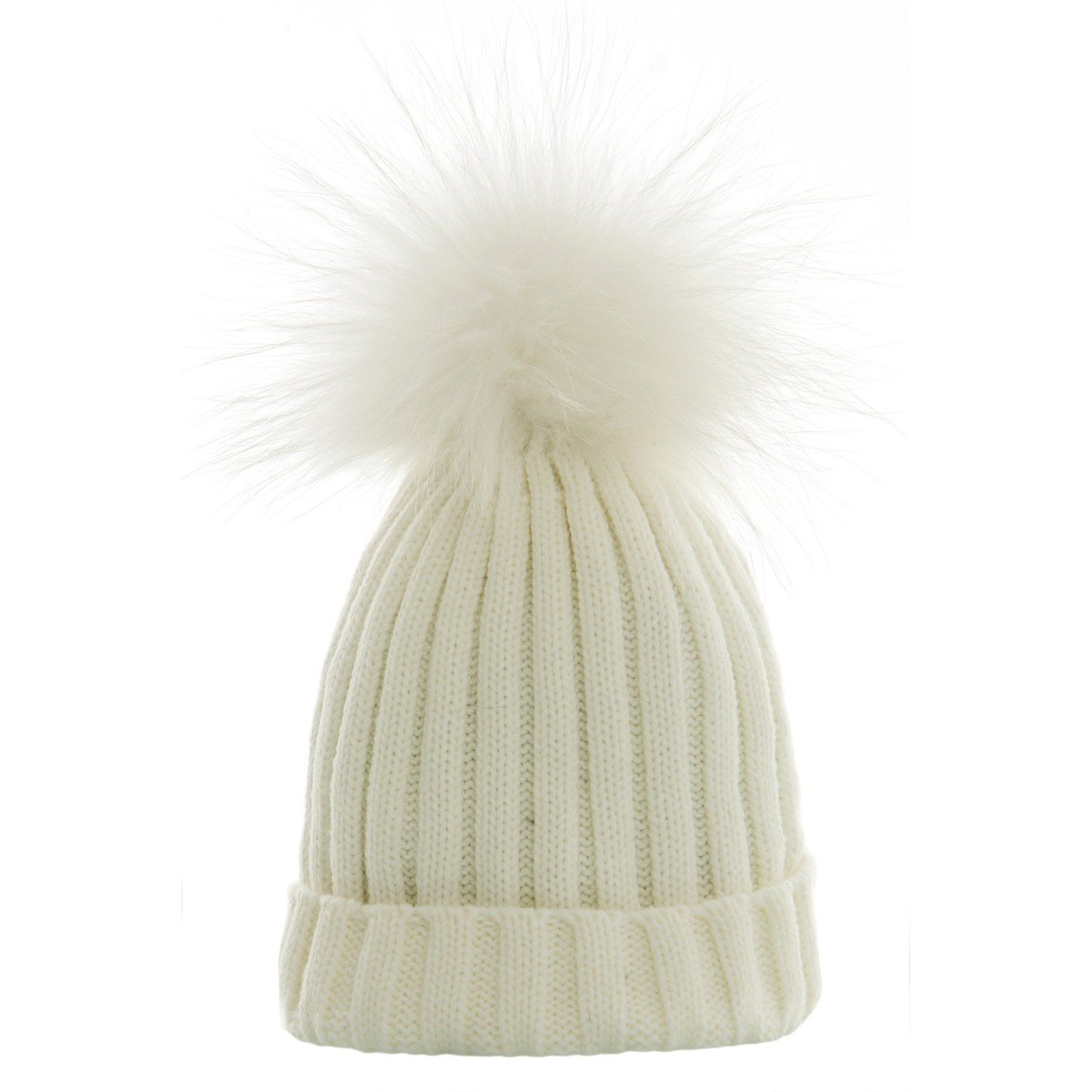 Hat with fur bobble in white, gray and black