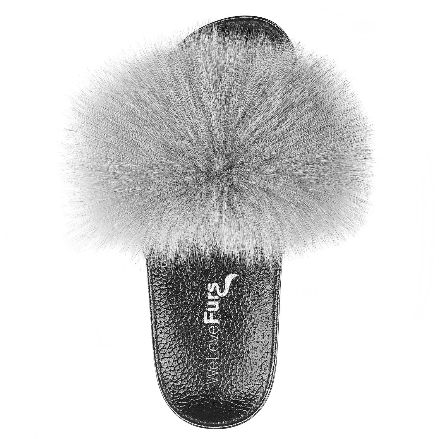 Fur Slides Fox Fur Slippers grey