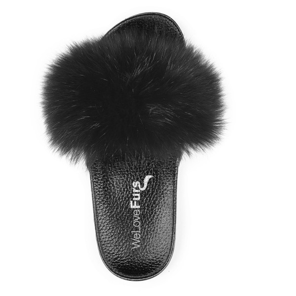 Real Fur Slippers black