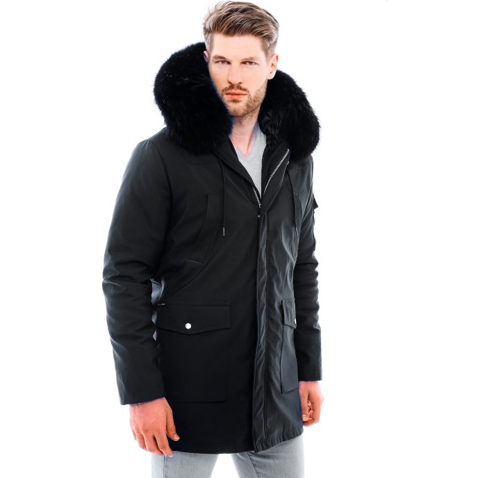 Mens Coat with Fur “BLACK...
